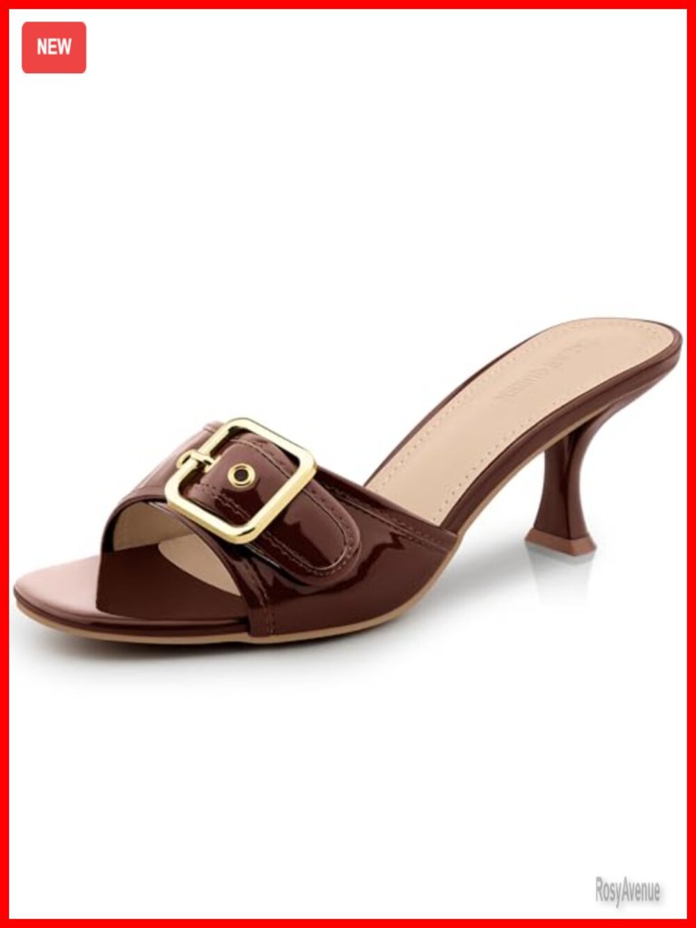 Kitten Heel Mule Sandals Square Open Toe Slip On Buckle Faux Leather Summer